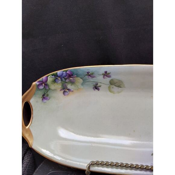Bavarian purple pansies and heavy gold Celery tray tab handle - Picture 2 of 4
